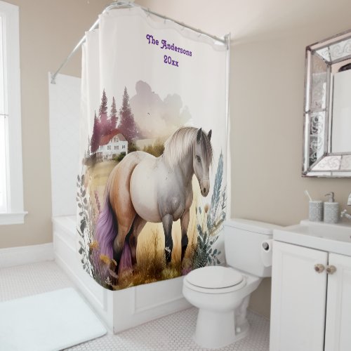 Watercolor Horse lover Rustic Farmhouse Shower Curtain