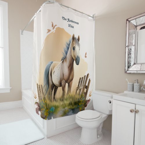 Watercolor Horse lover Rustic Farmhouse Shower Curtain