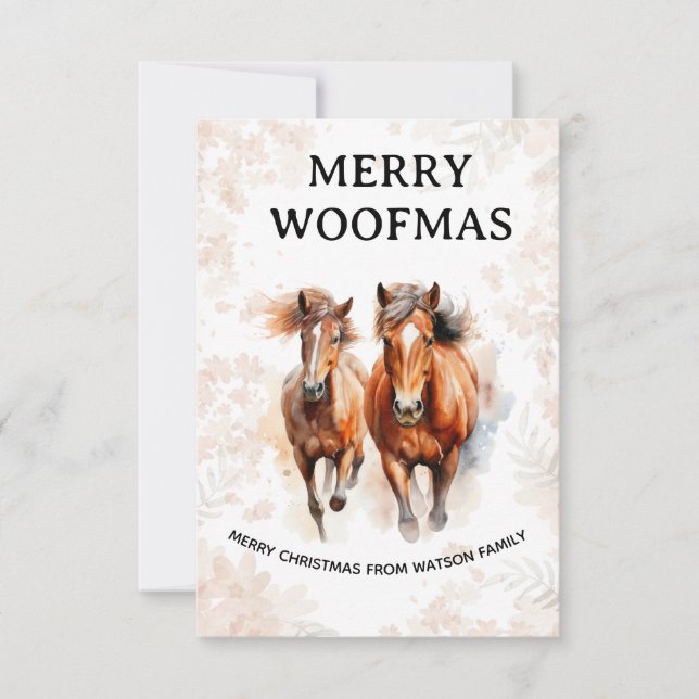 Watercolor Horse Merry Woofmas Christmas Card (Front)