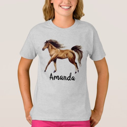 Watercolor Horse Name Monogram  T_Shirt