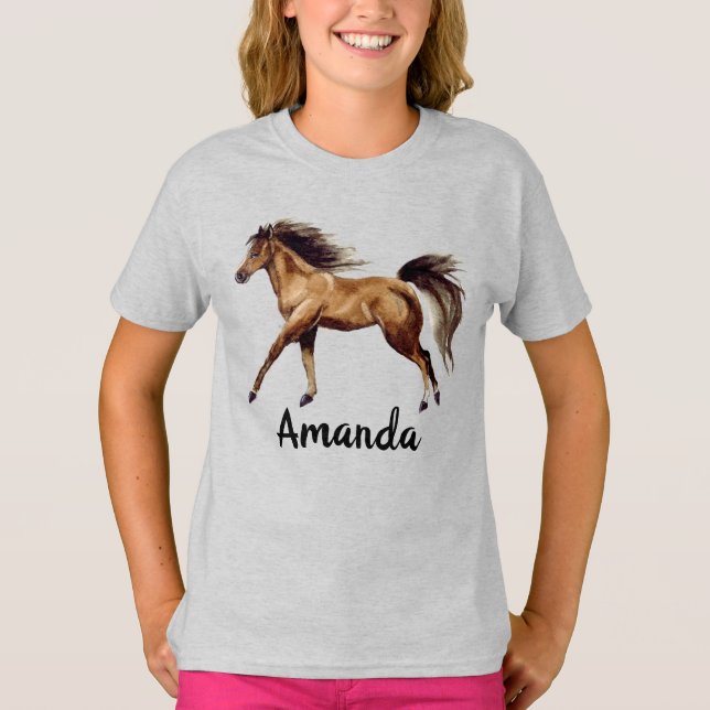 Watercolor Horse Name Monogram  T-Shirt (Front)