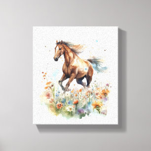 Watercolor Horse Running through a Field Canvas Print