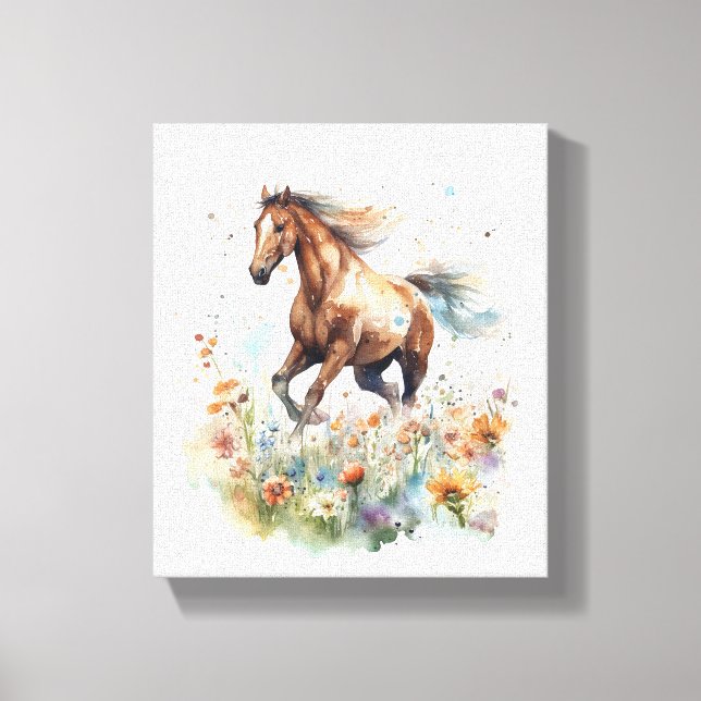 Watercolor Horse Running through a Field Canvas Print (Front)