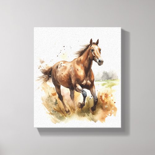 Watercolor Horse Running through a Field Canvas Print