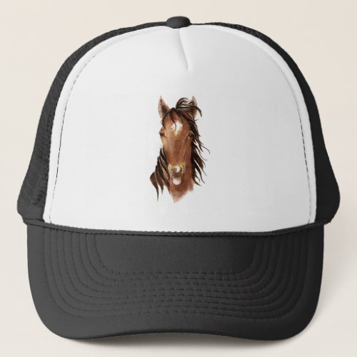 Watercolor Horse Sticking Tongue out Humor Fun Trucker Hat