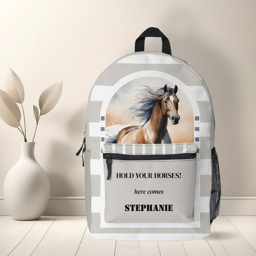 Watercolor Horse Tan Modern Printed Backpack