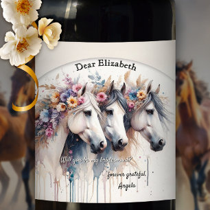 Watercolor Horse Will You Be My Bridesmaid Wine Label