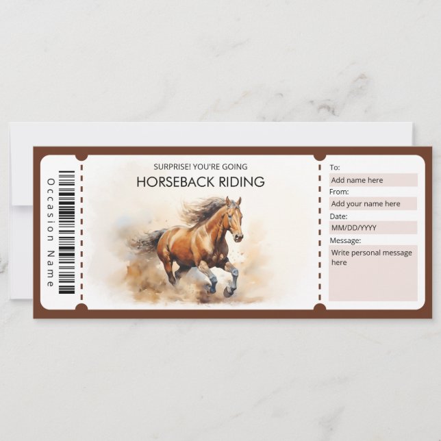 Watercolor Horseback Riding Gift Certificate Invitation (Front)