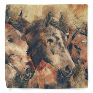 Watercolor Horses Bandana