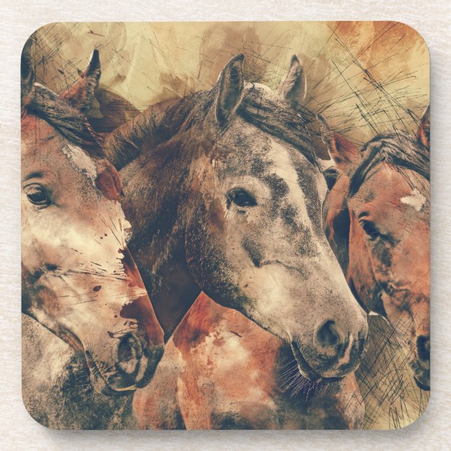 Watercolor Horses Beverage Coaster (Front)