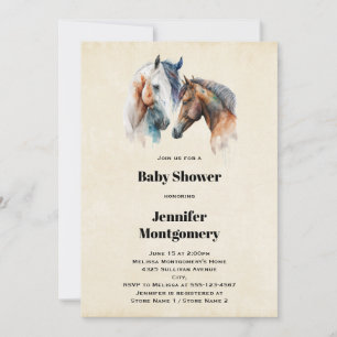 Watercolor Horses Boho Dripping Paint Baby Shower Invitation