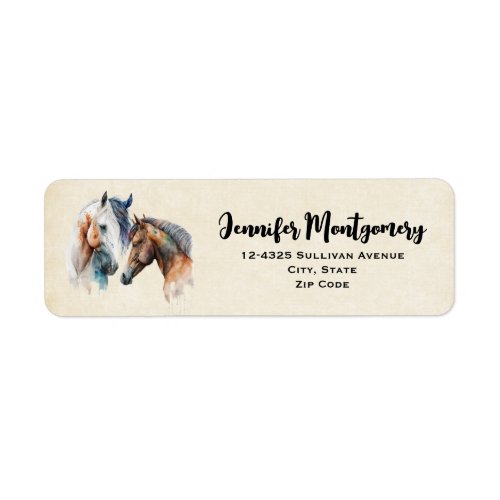 Watercolor Horses Boho Dripping Paint Label