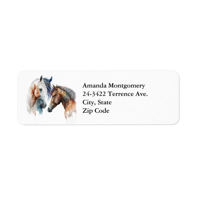 Watercolor Horses Boho Dripping Paint Label (Front)