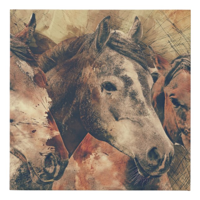 Watercolor Horses Faux Canvas Print (Front)