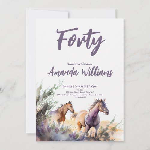 Watercolor Horses Fortieth Birthday Invitation