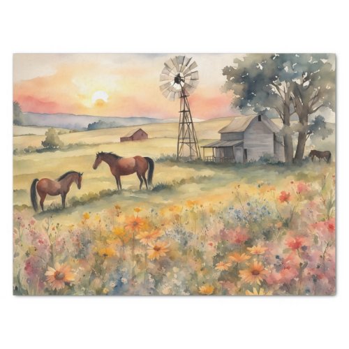 Watercolor Horses in Field of sunflowers Tissue Paper