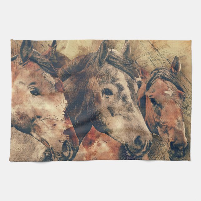 Watercolor Horses Kitchen Towel (Horizontal)