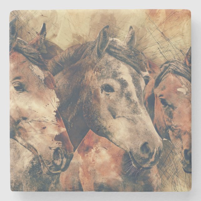 Watercolor Horses Stone Coaster (Front)