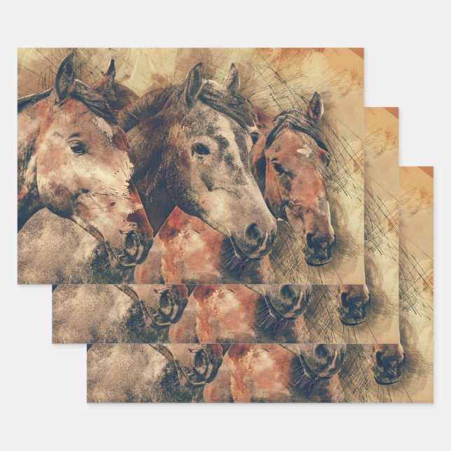 Watercolor Horses Wrapping Paper Sheets (Set)