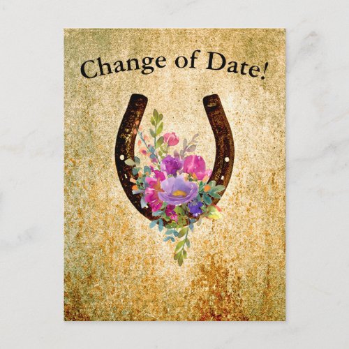 Watercolor horseshoe personalized Change of Date Holiday Postcard