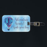 Watercolor Hot Air Balloon Adventure Awaits Luggage Tag<br><div class="desc">Whimsical watercolor hot air balloon and modern typography quote "Adventure Awaits,  grab your bag"</div>