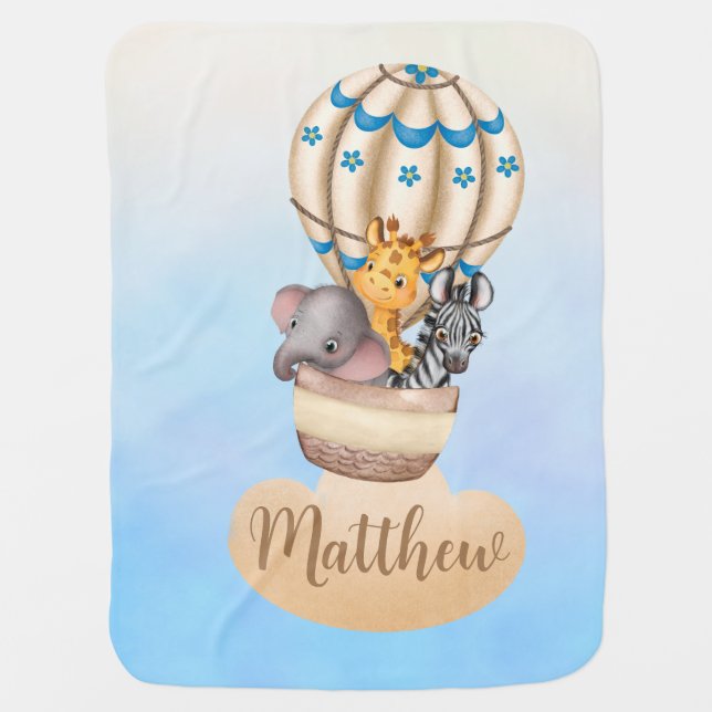 Watercolor hot air balloon baby blanket (Front)