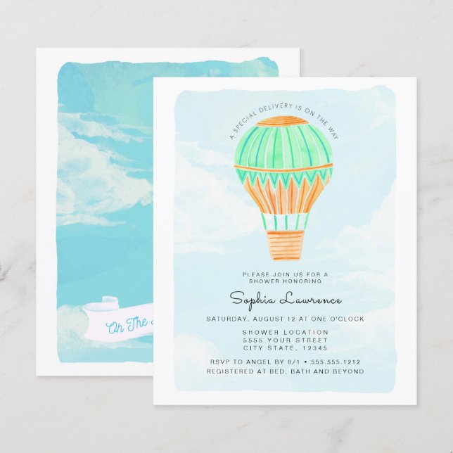 Watercolor Hot Air Balloon Baby Shower (Front/Back)