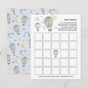 Watercolor Hot Air Balloon Baby Shower Bingo Invitation