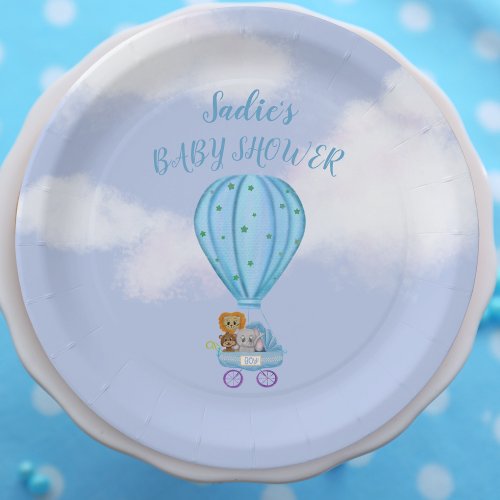 Watercolor Hot Air Balloon Baby Shower Boy  Invita Paper Plates