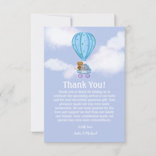 Watercolor Hot Air Balloon Baby Shower Boy  Thank You Card