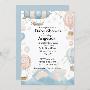 Watercolor Hot Air Balloon Baby Shower Invitation