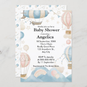 Watercolor Hot Air Balloon Baby Shower Invitation