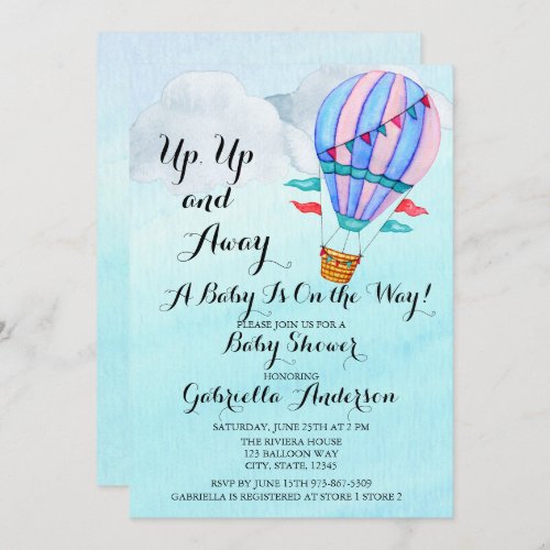 Watercolor Hot Air Balloon Baby Shower Invitation