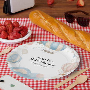 Watercolor Hot Air Balloon Baby Shower Paper Plates