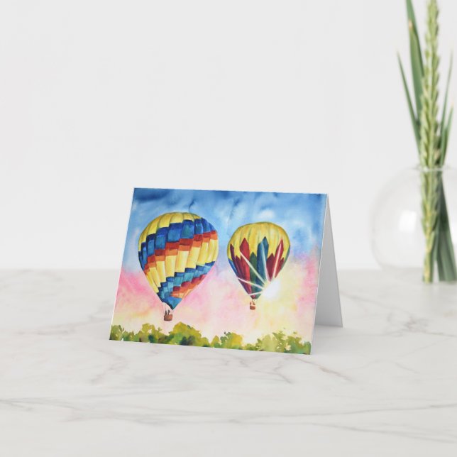 Watercolor Hot Air Balloon Blank Greeting Card (Front)