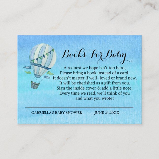 Watercolor Hot Air Balloon  Book Request Enclosure Card (Front)