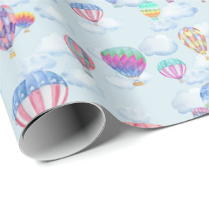 Watercolor Hot Air Balloon in the Sky Wrapping Paper