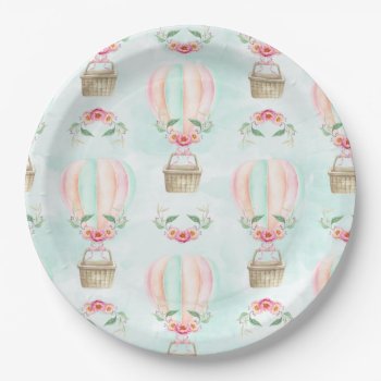 Watercolor Hot Air Balloon Mint Pink Peach Paper Plates by HydrangeaBlue at Zazzle