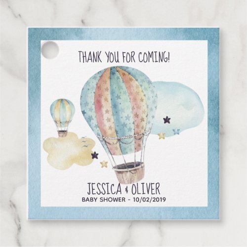 Watercolor Hot Air Balloon Party in Blue Favor Tags