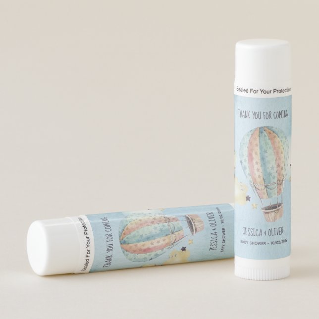 Watercolor Hot Air Balloon Party in Blue Lip Balm (Front)