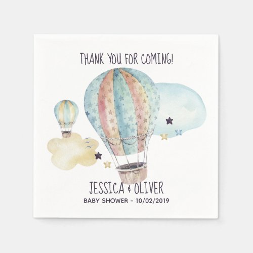 Watercolor Hot Air Balloon Party in Blue Napkins