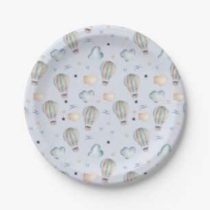 Watercolor Hot Air Balloon Party in Blue Paper Plates