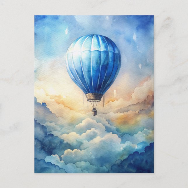 Watercolor Hot Air Balloon Peaceful Sky  Postcard (Front)