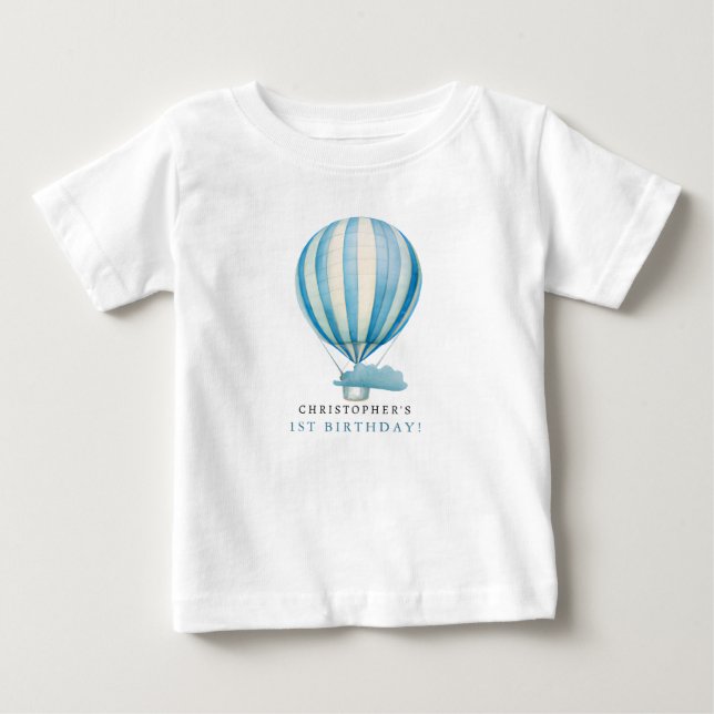 Watercolor Hot Air Balloon Personalized Name Baby T-Shirt (Front)