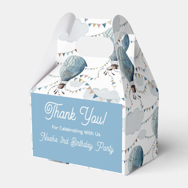Watercolor Hot Air Balloon White //  Favor Boxes (Front Side)