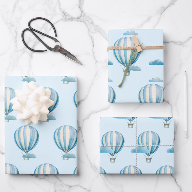 Watercolor Hot Air Balloon Wrapping Paper Sheets (Front)