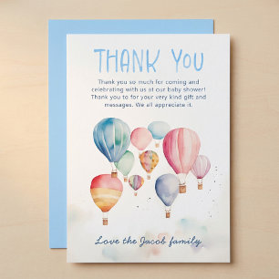 Watercolor hot air balloons baby shower thank you card