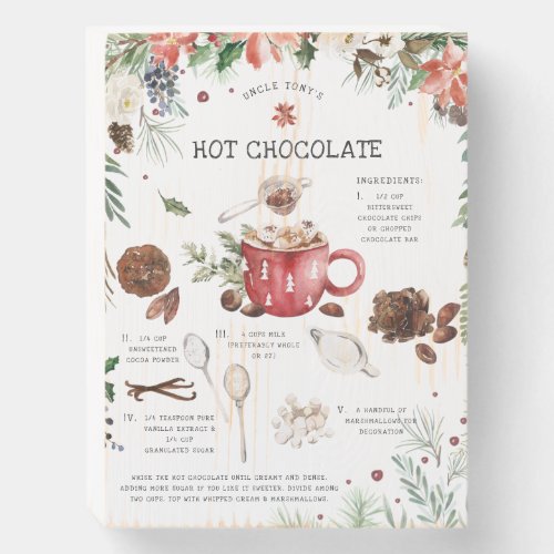 Watercolor Hot Chocolate Recipe  Holiday Wooden Box Sign