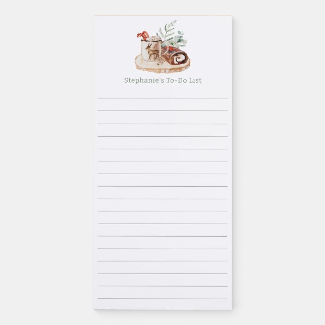 Watercolor Hot Cocoa & Cake Personalized Magnetic Notepad (Front)