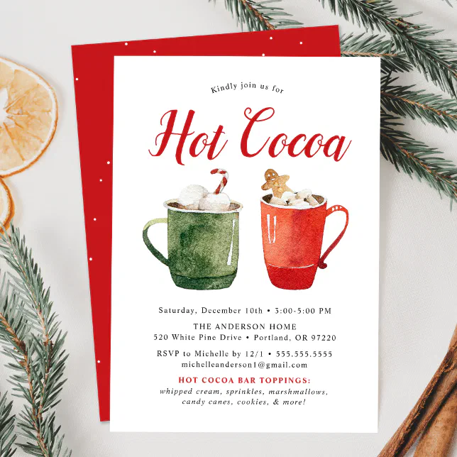 Watercolor Hot Cocoa Christmas Party Invitation | Zazzle